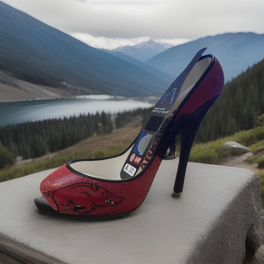 Arkansas Razorbacks High Heel Shoe Wine Bottle Holder‎ NFL Football Party Fun
